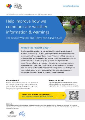 Poster asking people to participate in the severe weather and heavy rain survey.